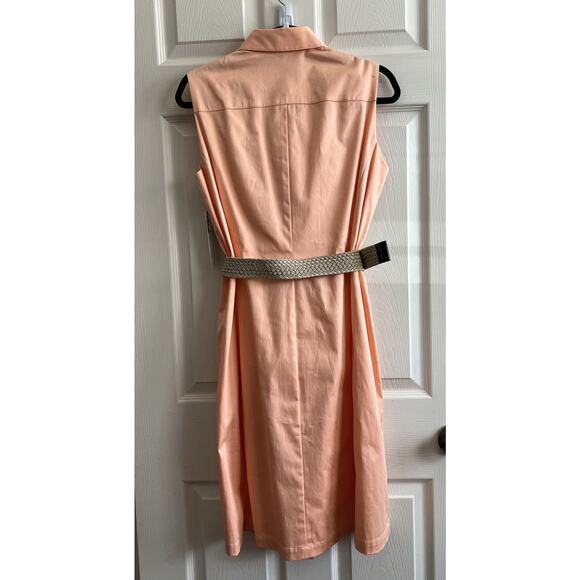 ALEX MARIE Peach Button Front Sleeveless Belted Shirt Sheath Dress Sz 8 NWT - Picture 4 of 9